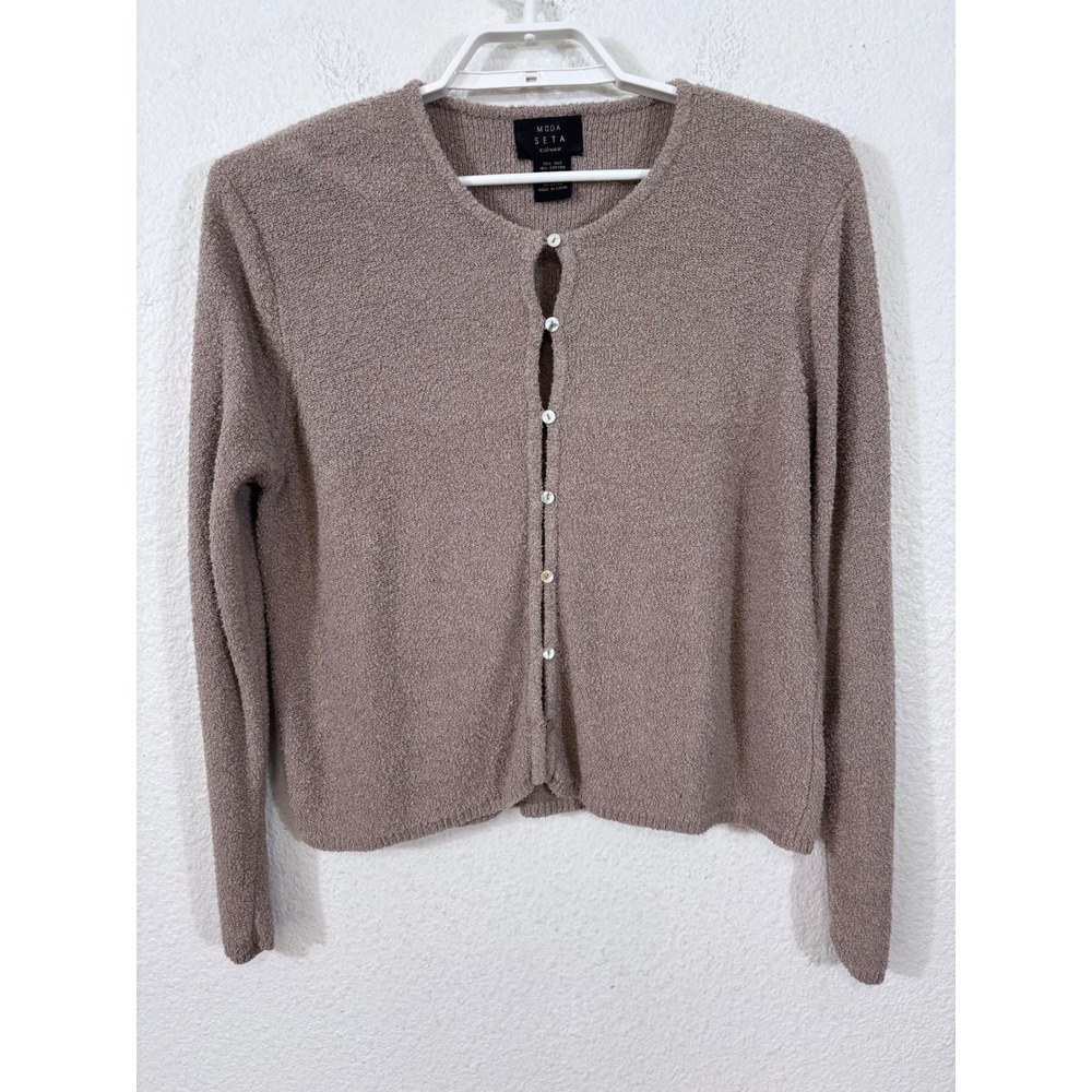 Moda Seta Cardigan fits like Large Brown Silk Cotton Nubby Knit Boxy Sweater